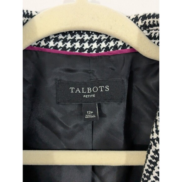 Talbots Old Money Preppy Blazer Size 12P Houndstooth Black White Plaid Retro - Picture 2 of 11